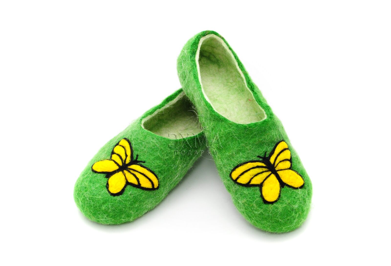 Изображение – Войлочные тапочки бабочки – зелёный