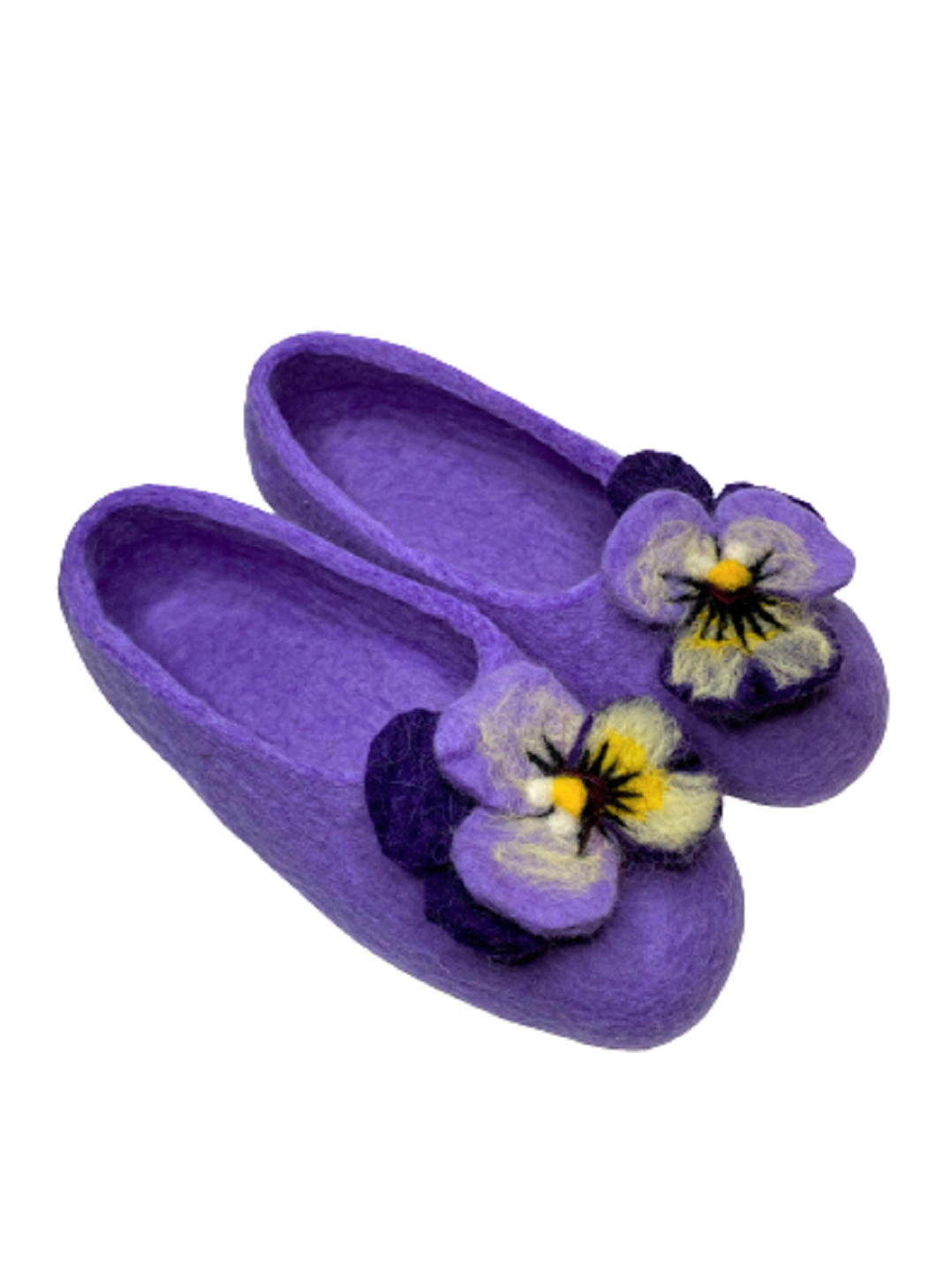 войлочные тапочки фиолетовые с накладными цветами